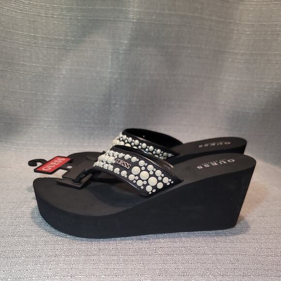 Guess Women's Silas Platform Embellished Pearl Sandal Thong Flipflop SZ 7 10 - Picture 4 of 5